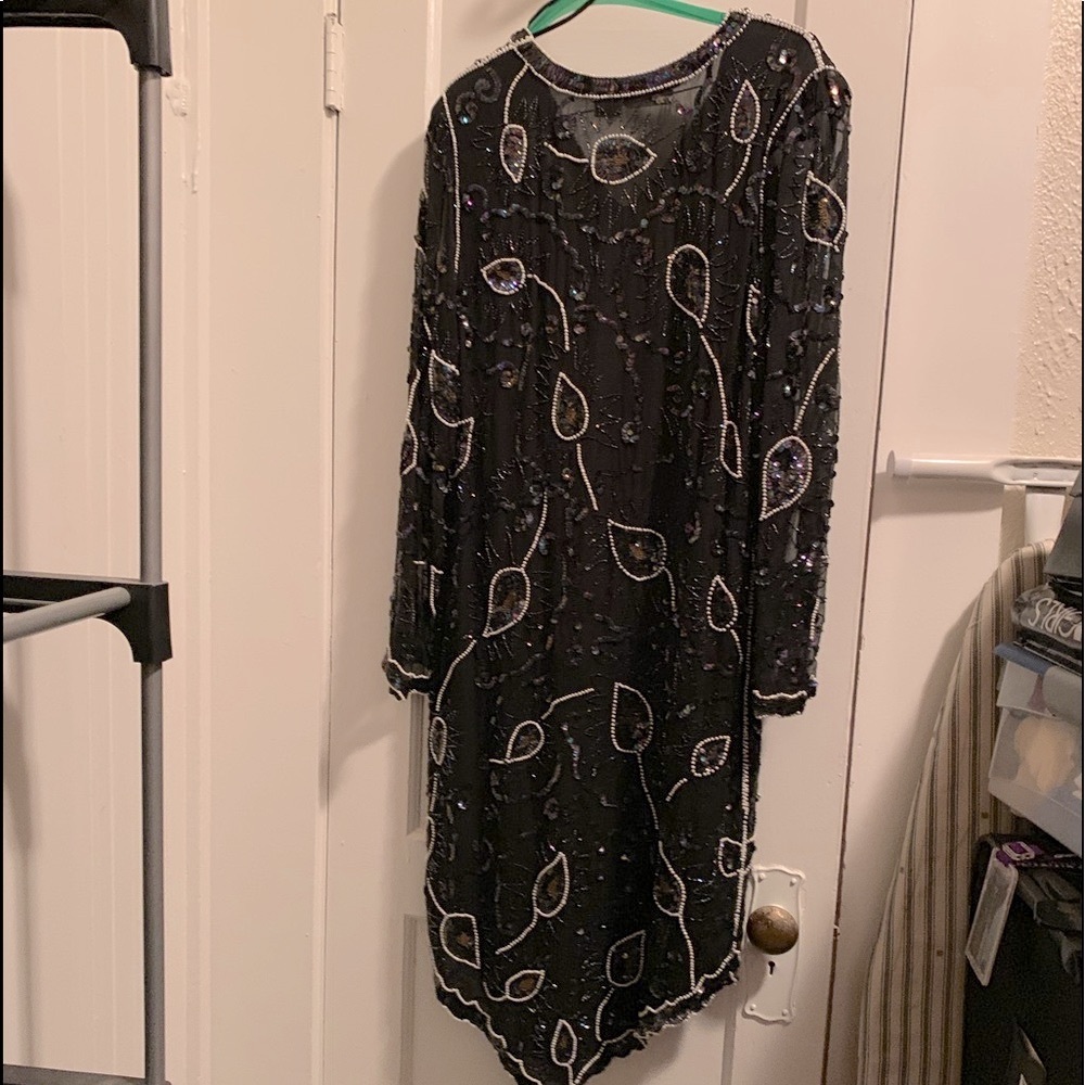 Embellished Sequined Beaded Black Dress